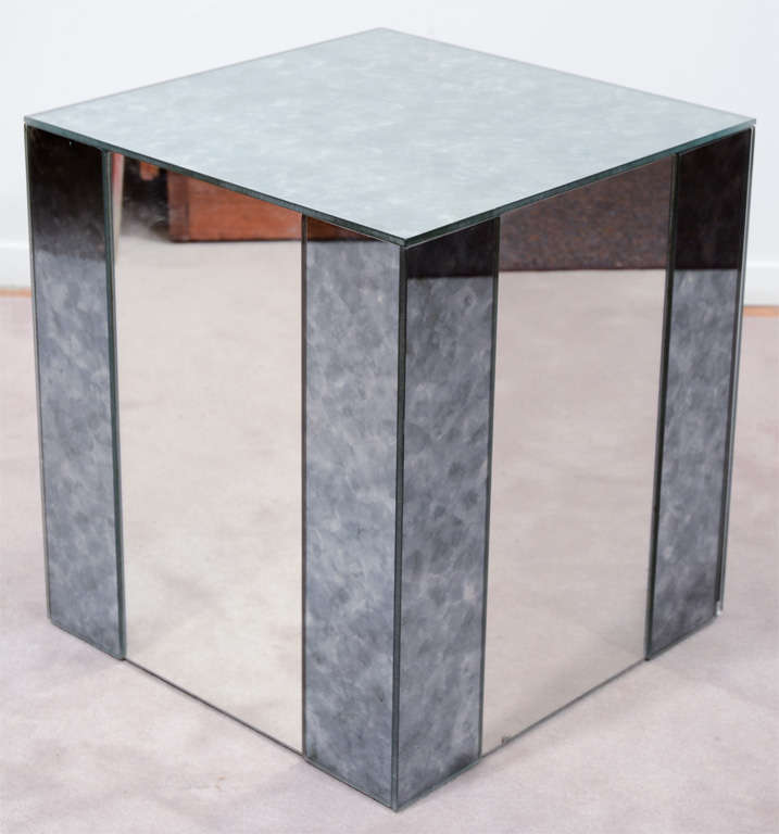 Vintage Art Deco Style Mirrored Cube, Smoked Mirror Cube Table