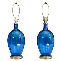 Retro A Midcentury Pair of Blenko Handblown Glass Table Lamps