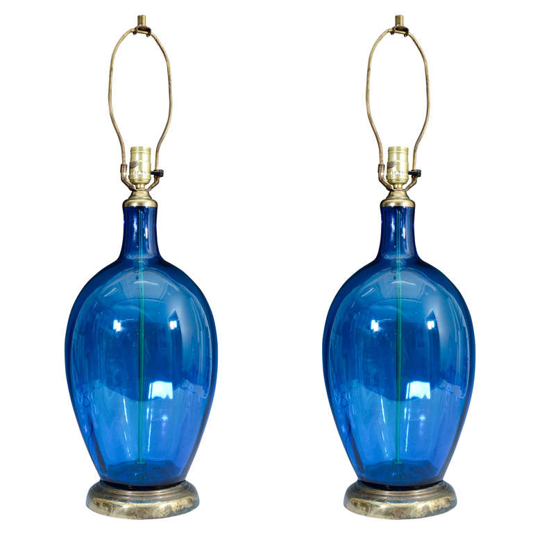 A Midcentury Pair of Blenko Handblown Glass Table Lamps