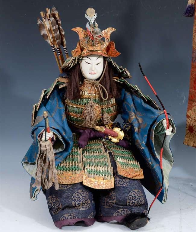 19th Century Japanese Musha Ningyo of Hyrioshi and Attendant, Edo Period