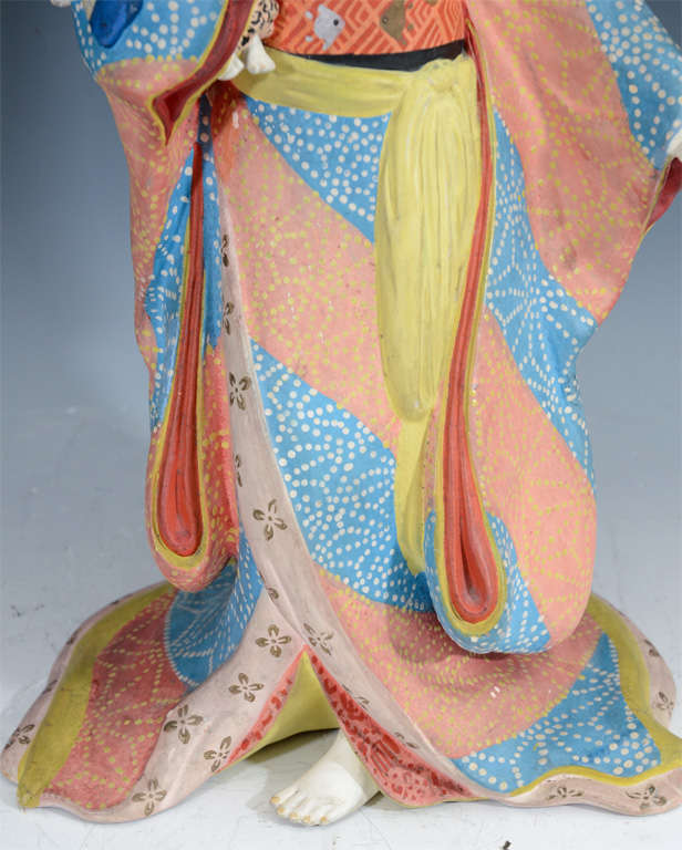 20th Century Antique Japanese Clay Figure of Young Geisha; Late Meiji Period
