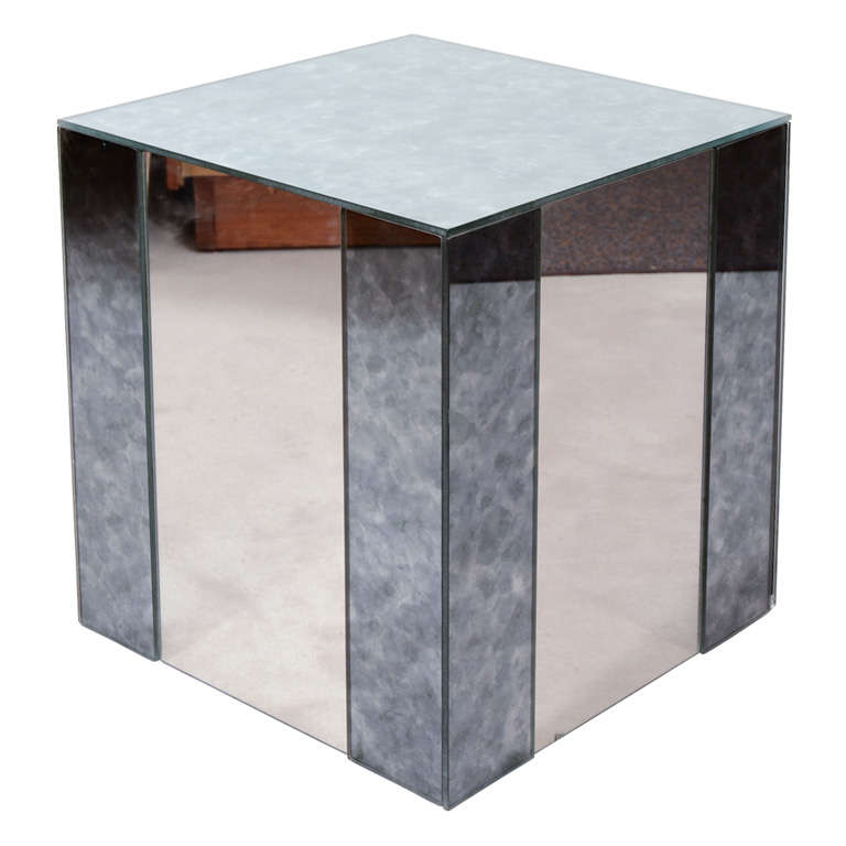 Vintage Art Deco Style Mirrored Cube Side Table at 1stDibs