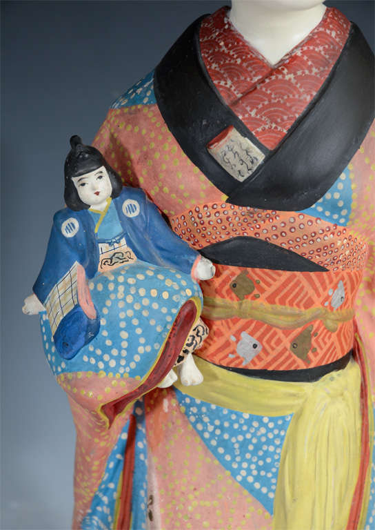 Antique Japanese Clay Figure of Young Geisha; Late Meiji Period at