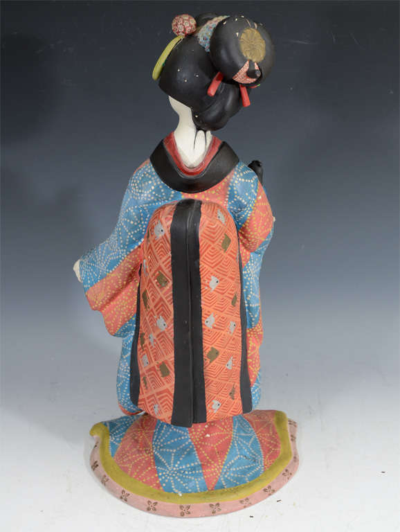 Antique Japanese Clay Figure of Young Geisha; Late Meiji Period at