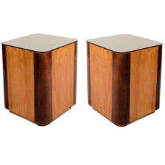 Pair of Art Deco Gold-Tone Mirror Top Side Tables