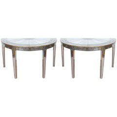 Pair of Vintage Demi-lune Mirror Mosaic Console Tables