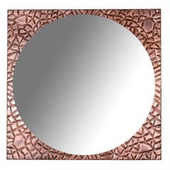 Round Mirror with Rusticated Copper Frame
