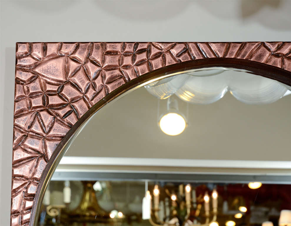 American Round Mirror with Rusticated Copper Frame