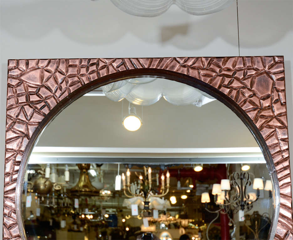 Round Mirror with Rusticated Copper Frame In Good Condition In New York, NY