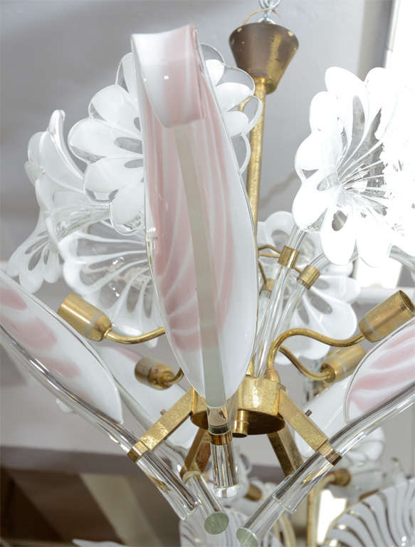 Italian Mid Century Brass and Glass Franco Luce Murano Chandelier