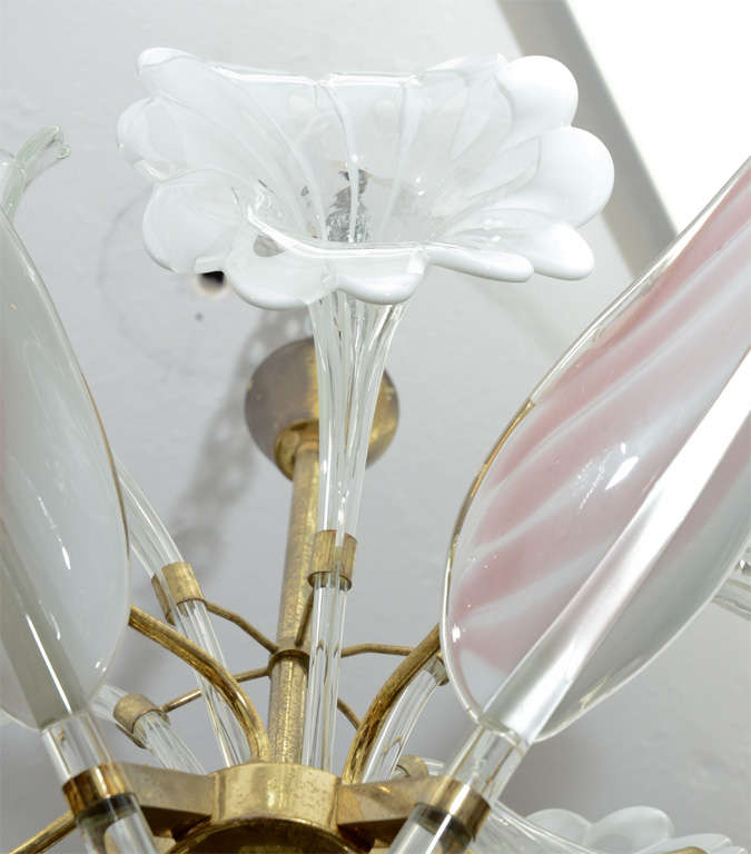 Mid Century Brass and Glass Franco Luce Murano Chandelier 3