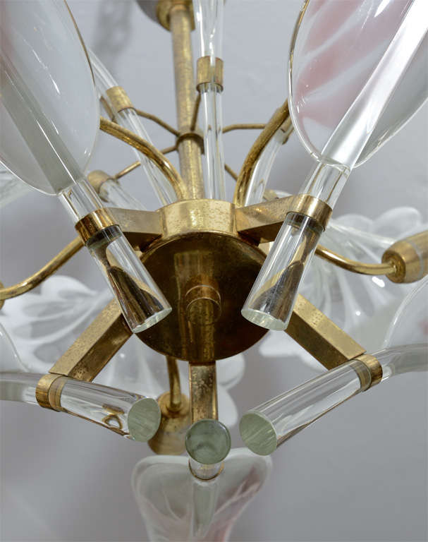 Mid Century Brass and Glass Franco Luce Murano Chandelier 4