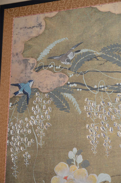 Antique Japanese Two Panel Flower Screen; Edo Period 3
