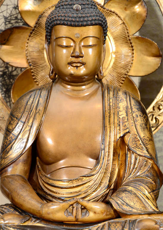 Antique Gilded Wood Japanese Buddha Sculpture; Edo Period 1