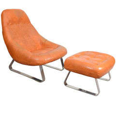 Vintage Mid Century Vinyl Chair and Ottoman by Percival Lafer