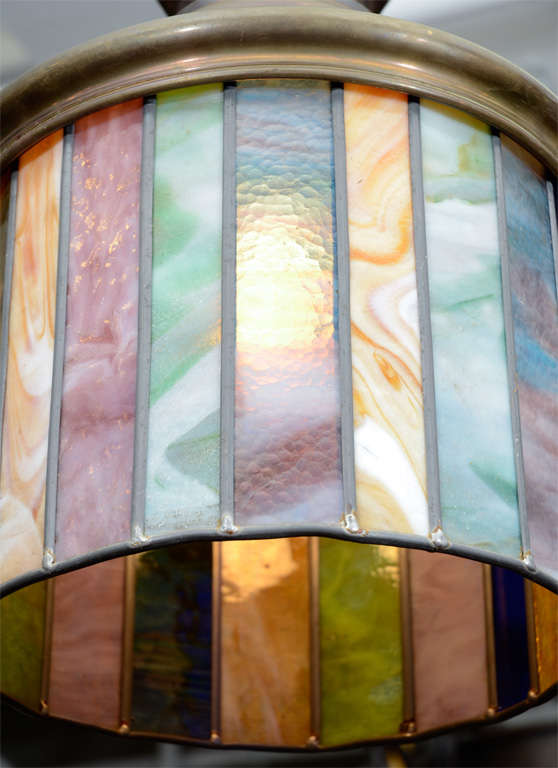 Pair of Arts and Crafts Stained Glass Hanging Light Fixtures at 1stDibs