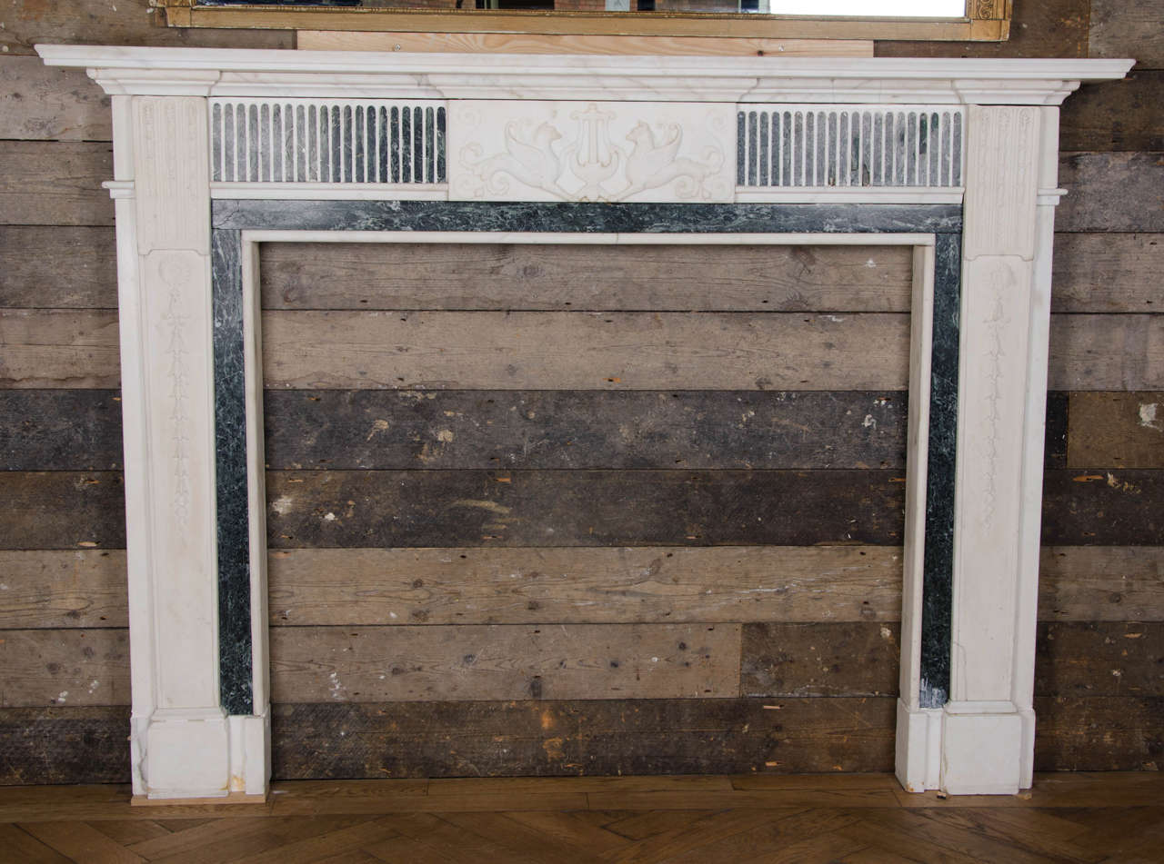 Antique Georgian Statuary and Verde Marble Fireplace Surround