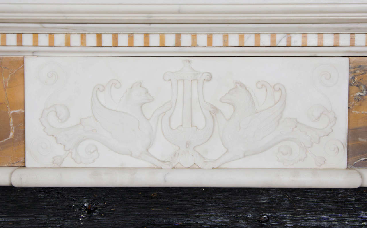 Neoclassical Georgian Style Statuary and Sienna Marble Fire Surround For Sale