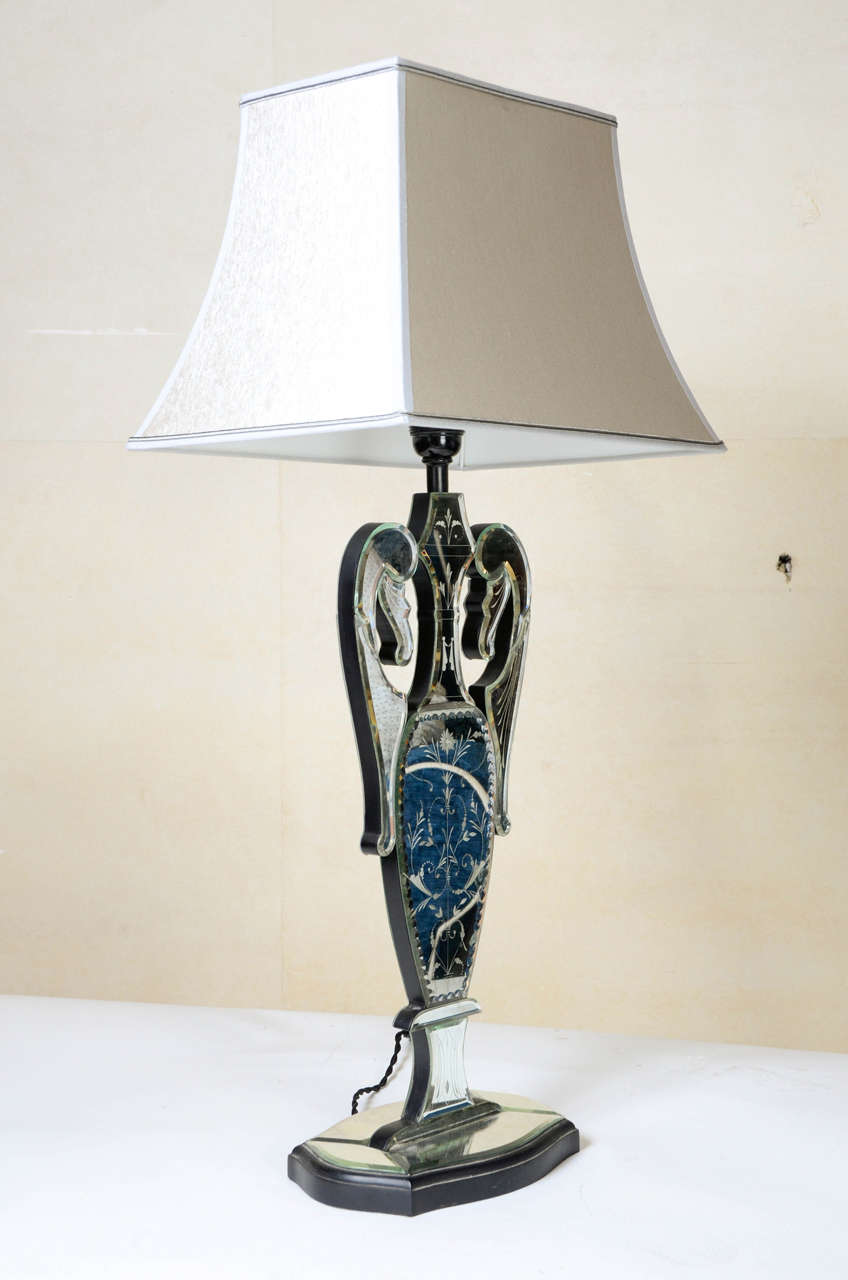 1950s Pair of Lamps in Etched Mirror