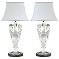 1950s Pair of Lamps in Etched Mirror