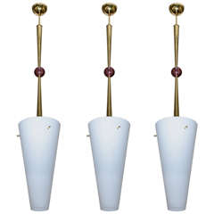 Set of Three Fixtures in Glass and Metal