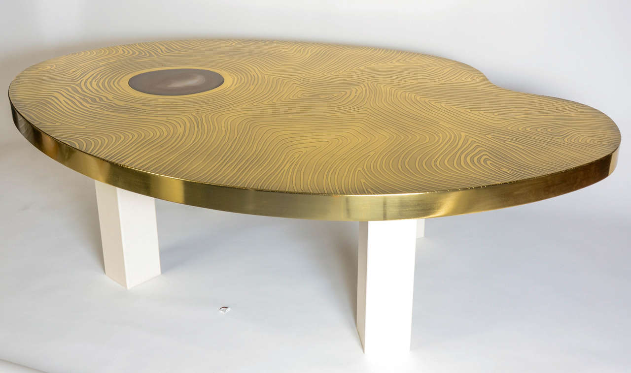 French Enzo Missoni Coffee Table in Gilt Brass and  Agate