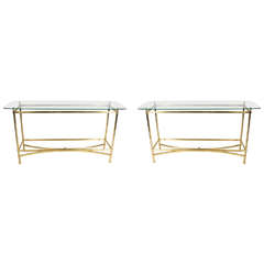 1970s, Pair of Console Tables in Gilt  Brass