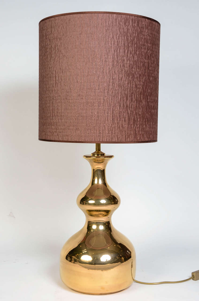 1980s, Pair of Lamps in Gilt Ceramic