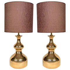 1980s, Pair of Lamps in Gilt Ceramic
