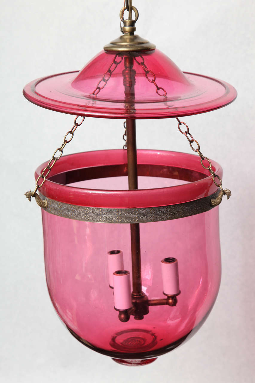 Anglo Raj Spectacular Cranberry Pink Glass Belljar For Sale