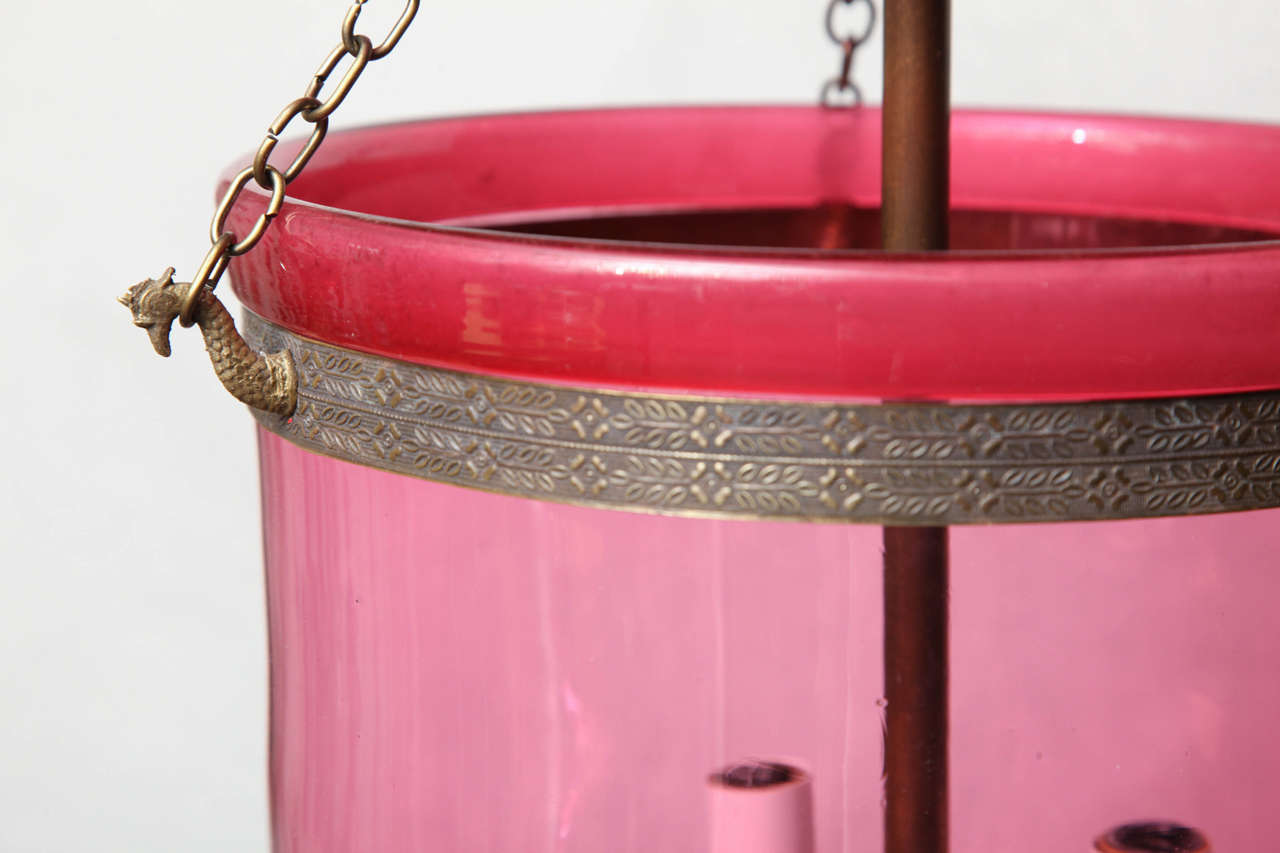 Spectacular Cranberry Pink Glass Belljar In Good Condition For Sale In Jersey City, NJ