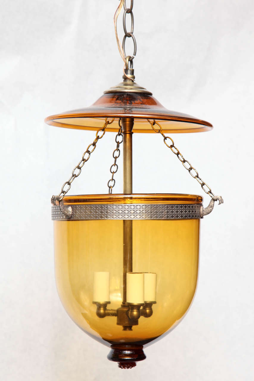 Handblown glass knob belljar in Amber color. Price includes non Ul wiring.