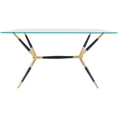 Brass and Ebonized Wood Coffee Table
