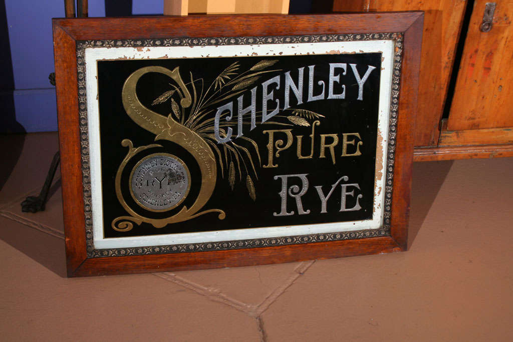 A reverse painted Schenley Rye Whiskey Sign. Very Rare.