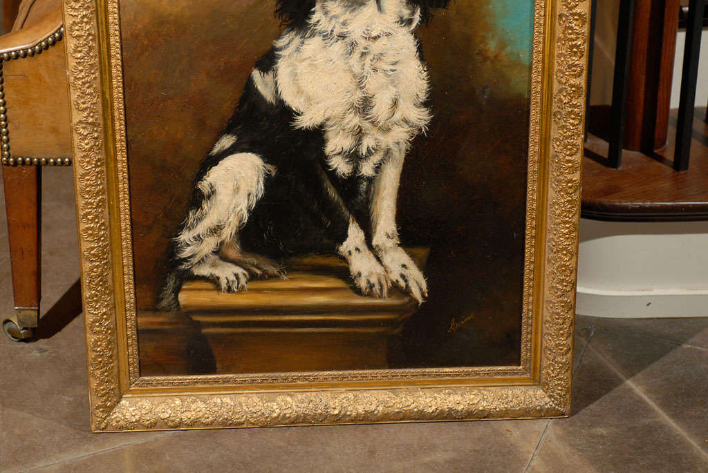 19th Century Large Oil Painting of Dog