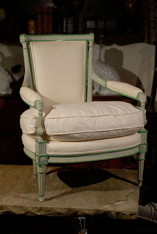 French Louis XVI Style Painted and Upholstered Cabriolet Armchair with Cushion 4