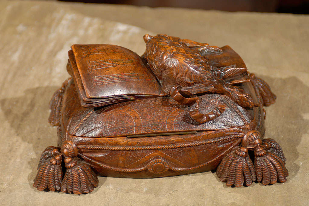 Wood Carved Black Forest Box with Dog