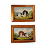 Pair of Reverse Glass Dog Paintings