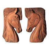 Pair of Stylized Full-Size Wood Horse-Head