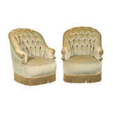 19th/20thC PAIR OF FRENCH TUFTED SLIPPER CHAIRS