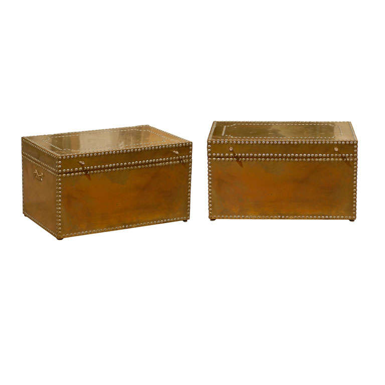 Pair Of Vintage Brass Trunks at 1stdibs