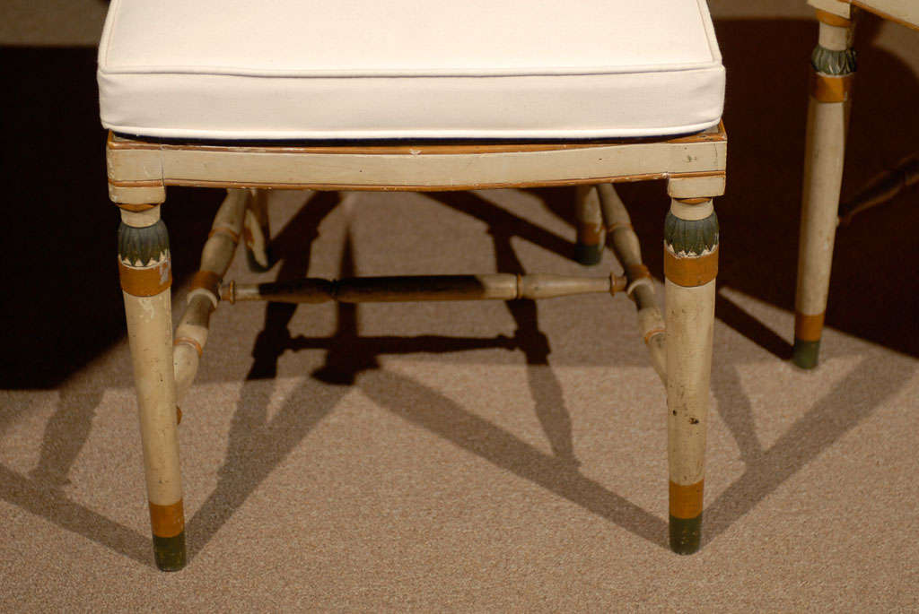 Pair of 19th Century Neoclassical Polychrome Painted and Caned Chairs 2