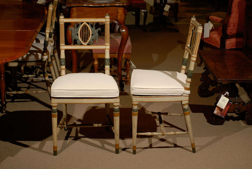 Pair of 19th Century Neoclassical Polychrome Painted and Caned Chairs 3