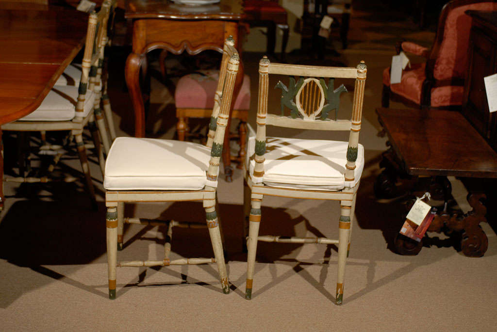 Pair of 19th Century Neoclassical Polychrome Painted and Caned Chairs 4