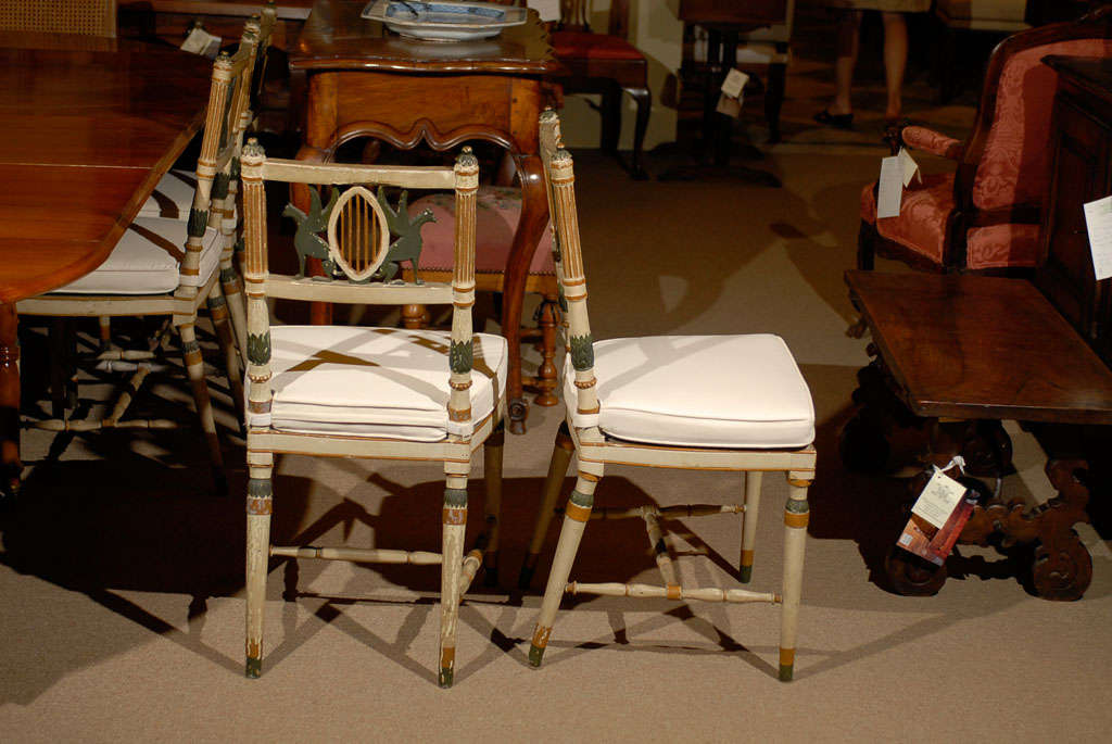 Pair of 19th Century Neoclassical Polychrome Painted and Caned Chairs 5