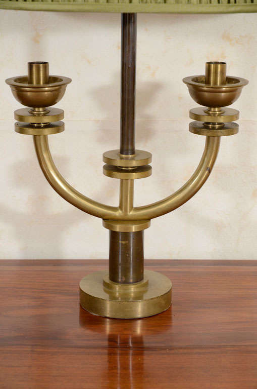 Mid-20th Century Art Deco Machine Age Two Light Candelabra, now a Lamp