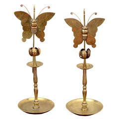 Pair of Chinese Qing Dynasty Butterfly-form Candlesticks