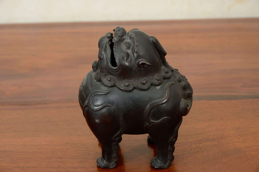 Chinese Ming or Qing Dynasty Bronze Fu Lion Form Censer 3
