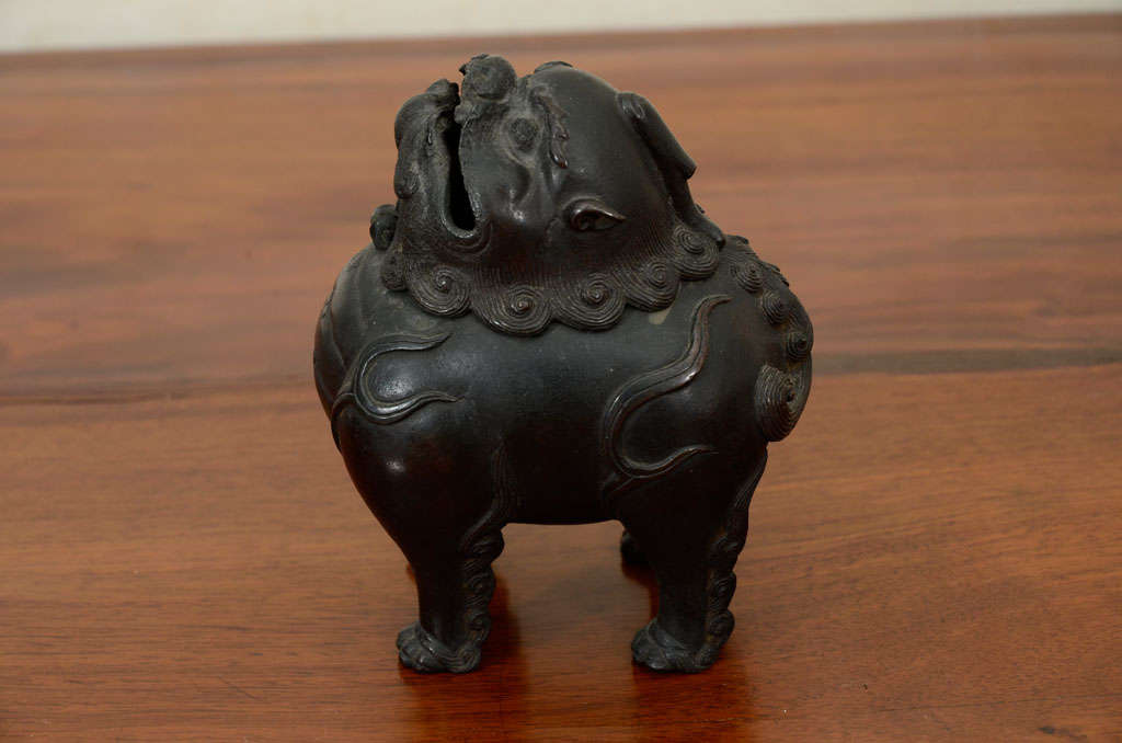 Chinese Ming or Qing Dynasty Bronze Fu Lion Form Censer 4