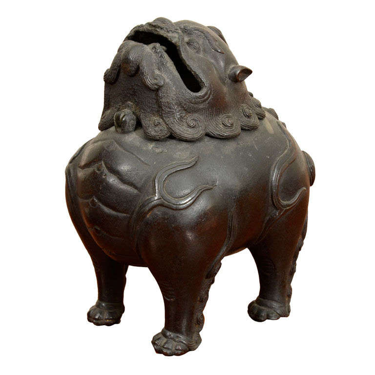 Chinese Ming or Qing Dynasty Bronze Fu Lion Form Censer